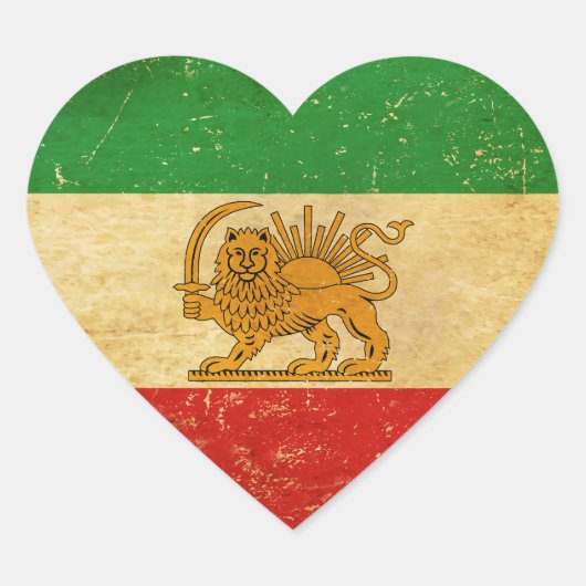 Iran Vlag Leeuw En Zon Shah van Iran Vlag Hart Sticker (Voorkant)