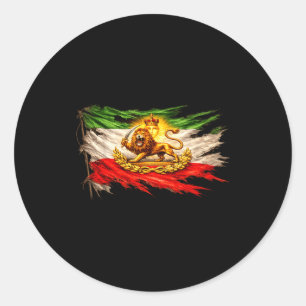 Iran Vlag Met Leeuw En Zon Embleem, Vintage Perzië Ronde Sticker