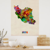 Iran Waterverf Map Poster (Keuken)
