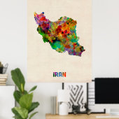 Iran Waterverf Map Poster (Thuiskantoor)