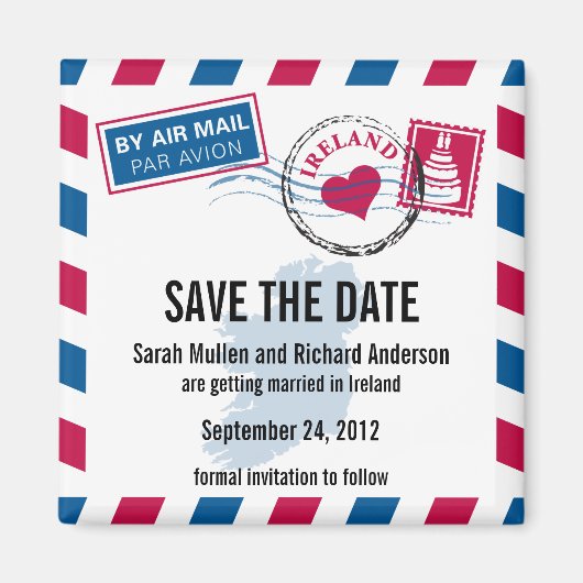 Ireland Air Mail Bruiloft Save the Date Magneet (Voorkant)
