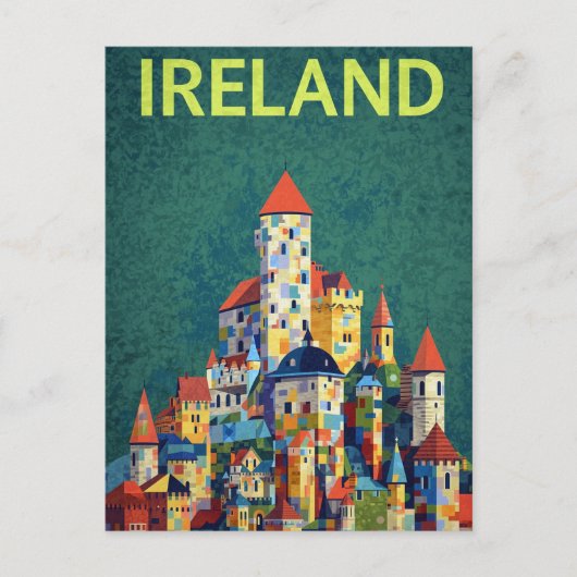 Ireland Castle Colorful Retro Travel Briefkaart (Voorkant)