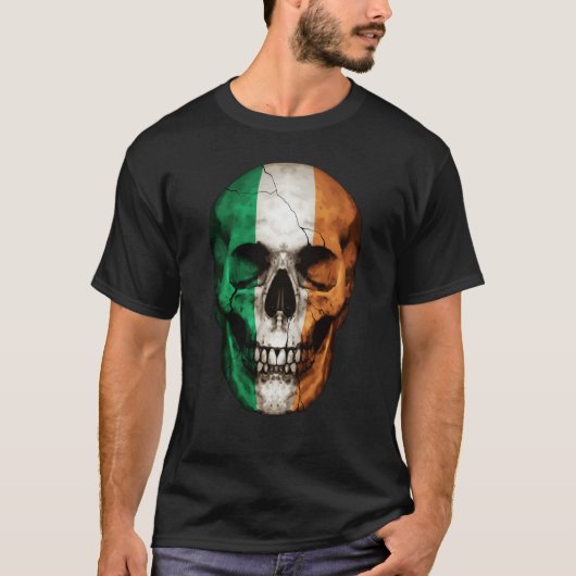 Ireland Flag Skull Irish Roots Proud Patriotic T-shirt (Voorkant)