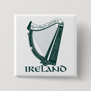 Ireland Harp Design, Irish Harp Vierkante Button 5,1 Cm