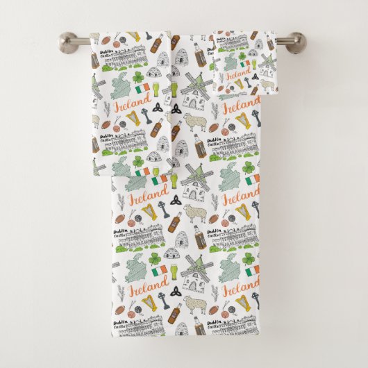 Ireland Sketch Doodle Pattern Bad Handdoek (Insitu)