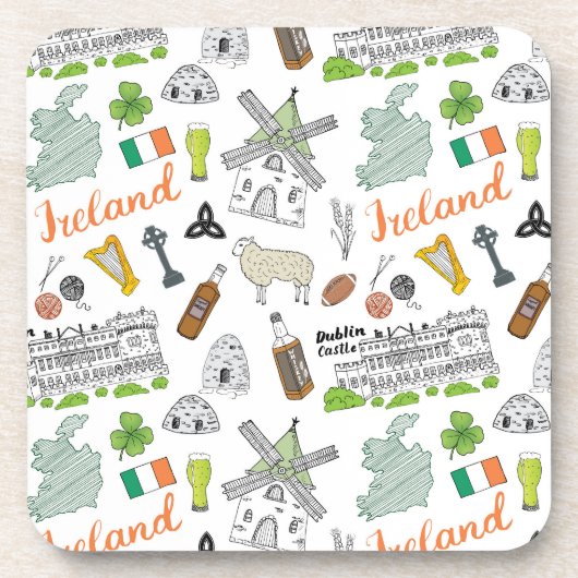 Ireland Sketch Doodle Pattern Bier Onderzetter (Voorkant)