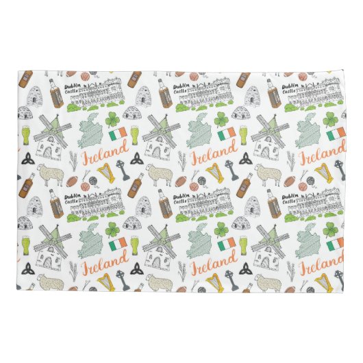 Ireland Sketch Doodle Pattern Kussensloop (Achterkant-Links)