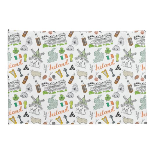 Ireland Sketch Doodle Pattern Kussensloop (Achterkant-Rechts)