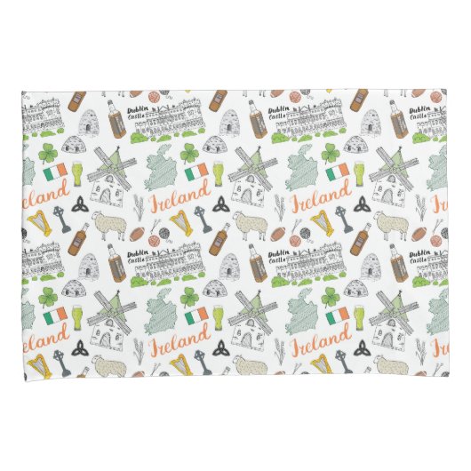 Ireland Sketch Doodle Pattern Kussensloop (Voorkant-Rechts)