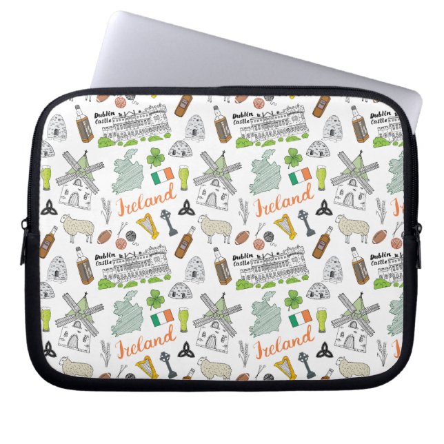 Ireland Sketch Doodle Pattern Laptop Sleeve (Voorkant)