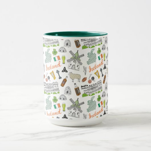 Ireland Sketch Doodle Pattern Mok (Midden)