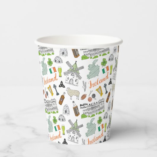 Ireland Sketch Doodle Pattern Papieren Bekers (Achterkant)
