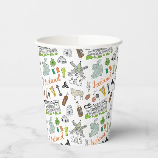 Ireland Sketch Doodle Pattern Papieren Bekers (Links)