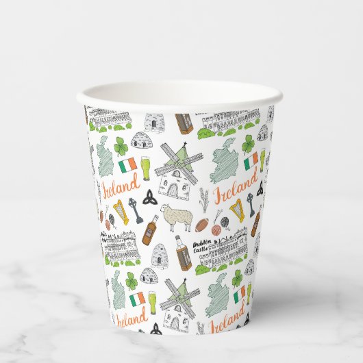 Ireland Sketch Doodle Pattern Papieren Bekers (Voorkant)