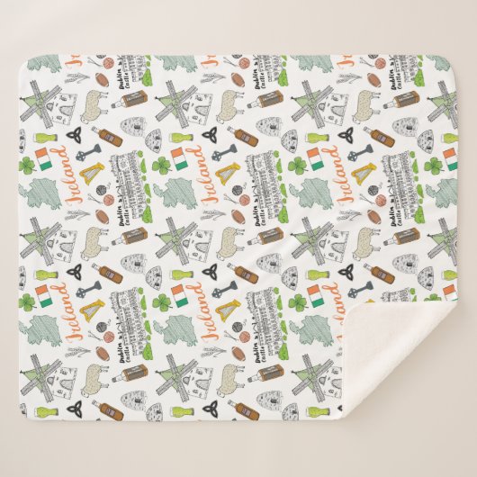 Ireland Sketch Doodle Pattern Sherpa Deken (Voorkant (horizontaal))