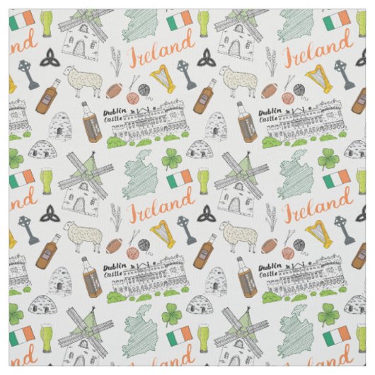 Ireland Sketch Doodle Pattern Stof (Swatch)