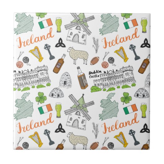 Ireland Sketch Doodle Pattern Tegeltje (Voorkant)