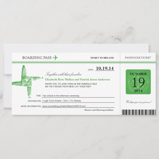 Ireland Wedding Boarding Pass Kaart (Voorkant)