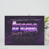 Irène Nom Prénom lila retro carte Anniversaire (Debout devant)