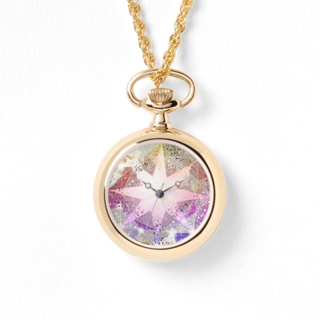 Iridescence Pink Lavender Compass Rhinestone Horloge (Voorkant)