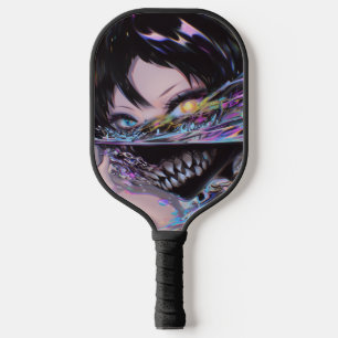 Iridescent Anime Horror: Liquid Smile Monster Pickleball Paddle