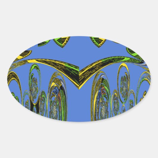 Iridescent Art Print met Gouden Abstract Design Ovale Sticker (Voorkant)