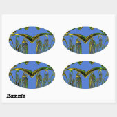 Iridescent Art Print met Gouden Abstract Design Ovale Sticker (Vel)