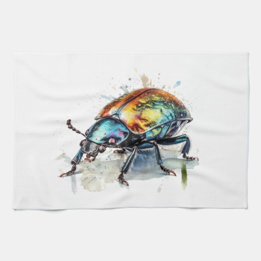 Iridescent Beetle in Waterverf Theedoek (Horizontaal)