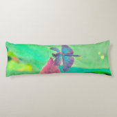 Iridescent Blue Dragonfly op roze waterlily Lichaamskussen (Achterkant)