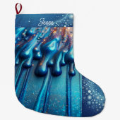 Iridescent Blue Dripping Kleur Gepersonaliseerd Grote Kerstsok (Voorkant)