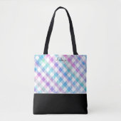 Iridescent Blue Gingham Pattern met Monogram Draagtas (Voorkant)