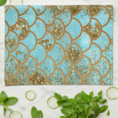 Iridescent Blue Glitter Mermaid Fish Scales Theedoek (Gevouwen)