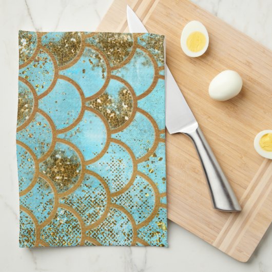 Iridescent Blue Glitter Mermaid Fish Scales Theedoek (Quarter Fold)