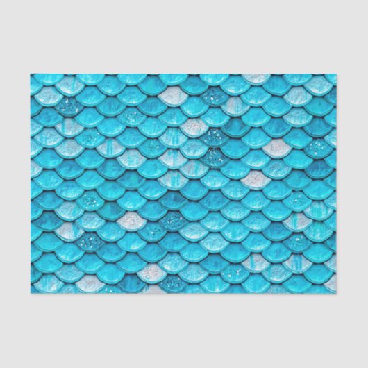 Iridescent Blue Glitter Shiny Mermaid Fish Scales Tissuepapier (Voorkant)