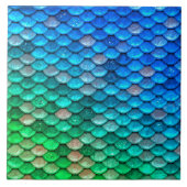 Iridescent Blue Green Glitter Mermaid Fish Scales Tegeltje (Voorkant)