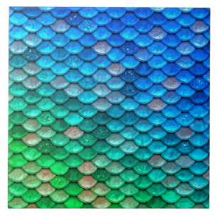 Iridescent Blue Green Glitter Mermaid Fish Scales Tegeltje