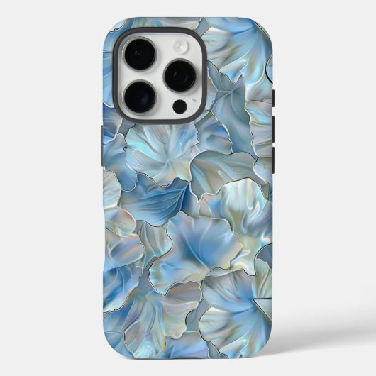 Iridescent Blue Petal Floral Print iPhone Case (Achterkant)