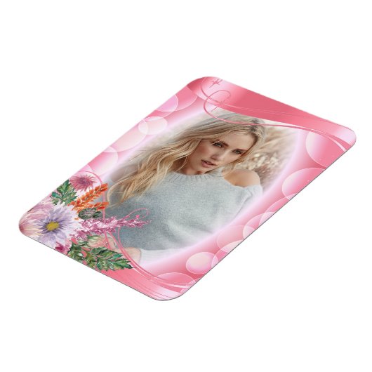 Iridescent Bokeh PInk & bloemen - DIY Foto Magneet (Linkerzijde)