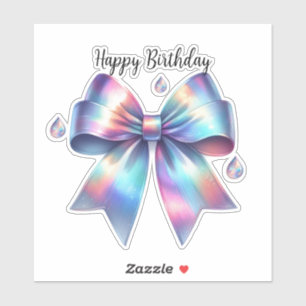 Iridescent Bow Teardrop Happy Birthday Sticker