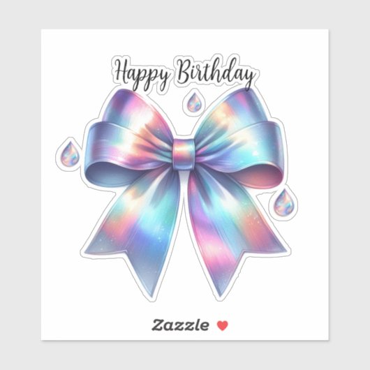 Iridescent Bow Teardrop Happy Birthday Sticker (Vel)