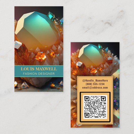 Iridescent Burst Abstracte Citrine Crystal QR-code Visitekaartje (Voorkant / Achterkant)