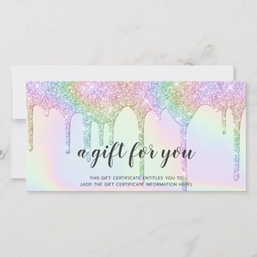 Iridescent cadeaukaart unicorn glitter druipt glaz (Voorkant)