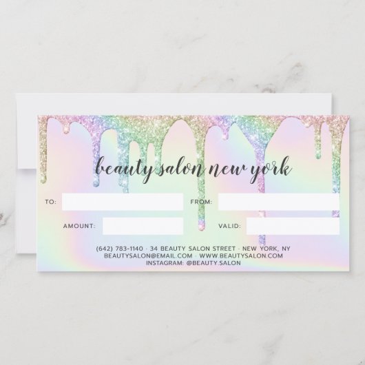 Iridescent cadeaukaart unicorn glitter druipt glaz (Achterkant)