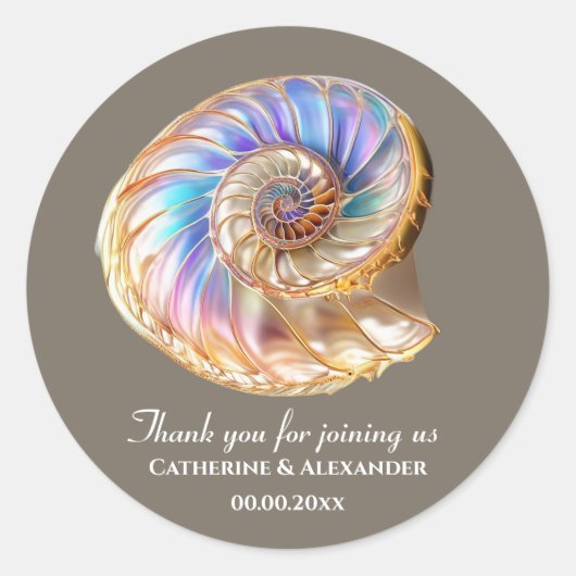 Iridescent Conch Shell Wedding Thank You Sticker (Voorkant)