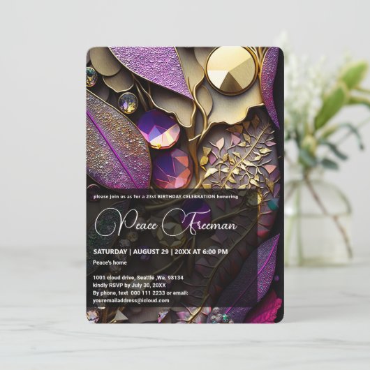 Iridescent Crystal Gemstenen, roze, Fuchsia, Gold Kaart (Staand voorkant)