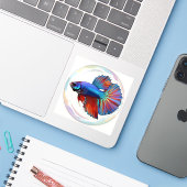 Iridescent Current - Square Vinyl Sticker (Laptop met iPhone)