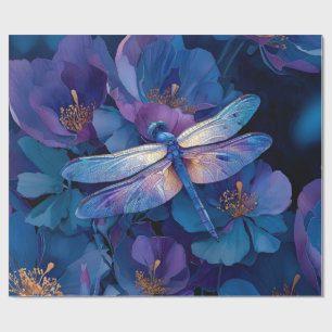 Iridescent Decoupage Libelle Kleurrijke Bloemen Cadeaupapier
