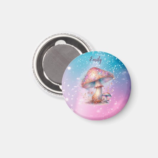 Iridescent Enchanted Fairytale Mushrooms Naam Magneet (Voorkant / Achterkant)