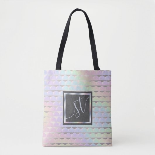 Iridescent Faux Holographic Pattern Monogram Draagtas (Voorkant)