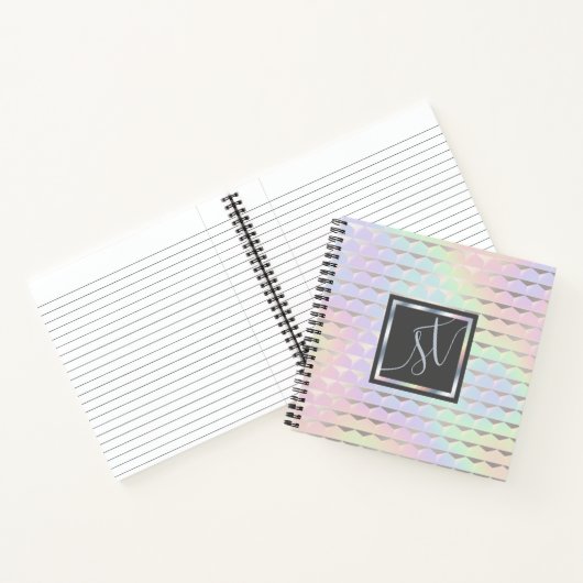 Iridescent Faux Holographic Pattern Monogram Notitieboek (Binnen)